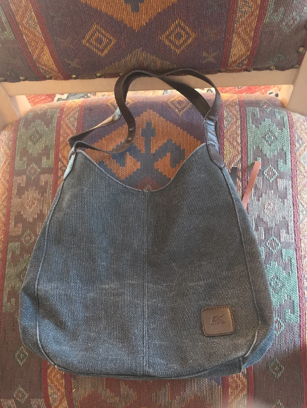 K2 Classic Gray Washed Distressed Canvas Hobo Bag  EUC